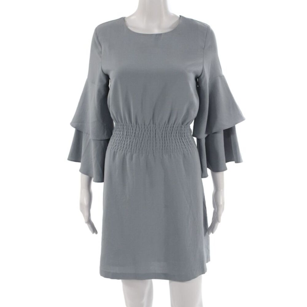 J.O.A. Womens Shift Mini Dress Gray Long Sleeve Round Neck Lace Up Size S